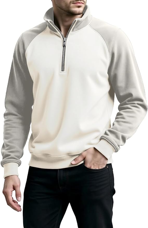 Men's Quarter Zip Pullover Lightweight Mock Neck Sweatshirt Fashion Long Sleeve Polo Sweater Fall Clothes