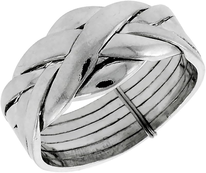 Sterling Silver 6-Piece Puzzle Ring for Men and Women 11mm wide sizes 4-13