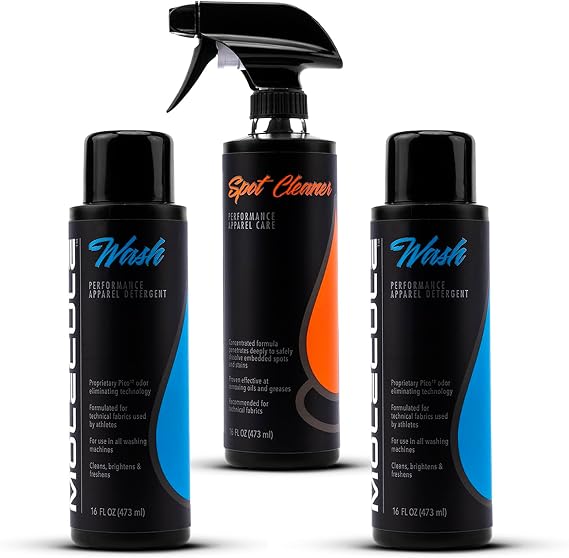 Molecule Performance Apparel Care Kit Wash (2-Pack) & Spot Cleaner | Cleans, Deodorizes & Brightens Race Suits, Base Layers, Jerseys | Removes Stains & Maintains Breathability - 16 oz