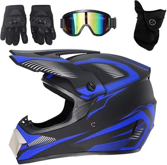 Motocross MTB Helmet Full Face Motorcycle Helmet Men Children Youth Adult Motorcycle Downhill Full Face Helmet Professional Helmet with Goggles Gloves Face Protection