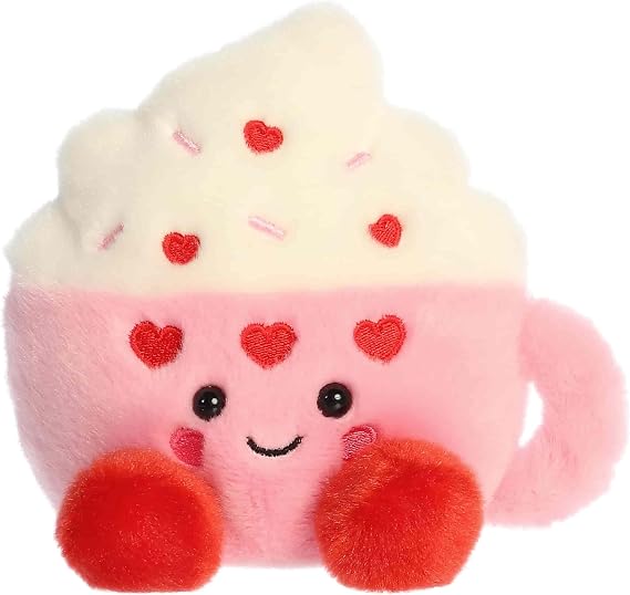Aurora Adorable Palm Pals Harper Heart Latte Stuffed Animal - Fun Seasonal Plush For Kids and Adult Collectors - Perfect for Decorating Rooms and Valentine's Day - Pink 5.5 Inches
