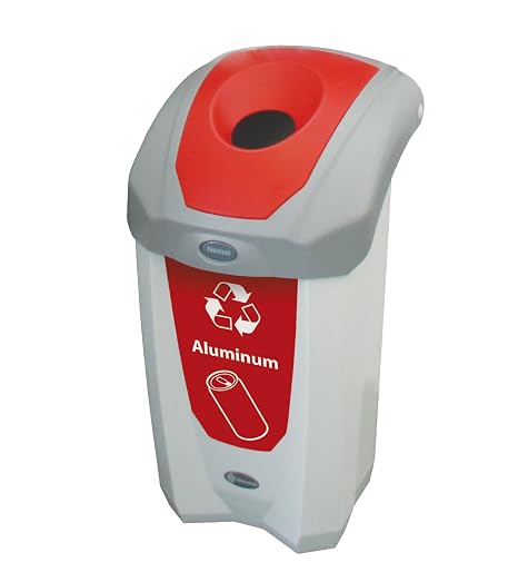 Nexus 8G Aluminum Can Recycling Bin (Gray, Red Sticker) 8-Gallon Plastic Recycling Bin for Used Drinks Cans Small Aluminum Can Recycling Container