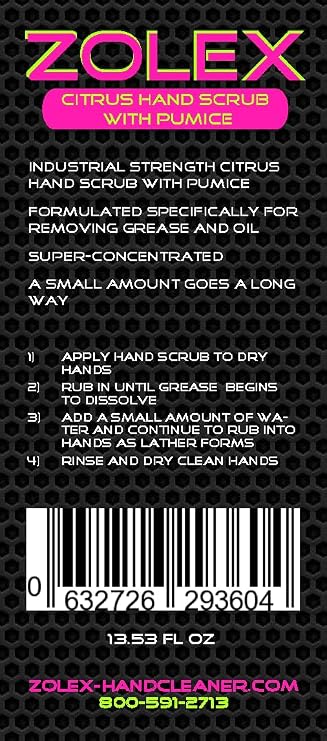 Zolex Citrus Hand Scrub with Pumice, Industrial Strength, 400ml Squeeze Bottle