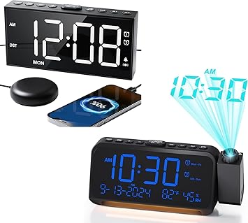 Roxicosly Bed Shaker Alarm Clock+Projection Alarm Clock