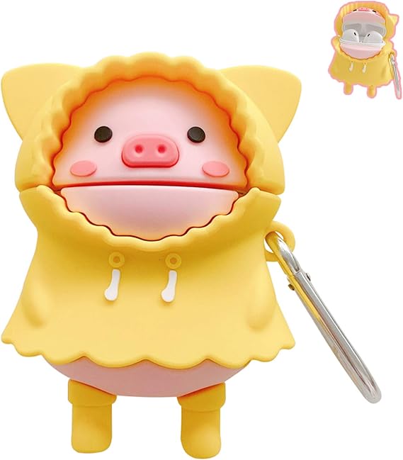 Cute 3D Cartoon Case Compatible with AirPods Pro, Creative Animal Soft Silicone Design with Pendant Kawaii Cool Fun Skin Shockproof Protective Charging Box (Pig, AirPods Pro)