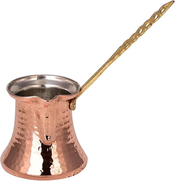 Copper Turkish Coffee Pot | 6.42 Oz Stove Top Coffee Maker, Chocolate & Milk Warmer Cezve | Coppers Handle Arabic Coffe Pots for 2 Cup (Copper Handle)