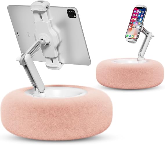 Viozon Tablet Stand with Pillow, Cozy Bed Reading Accessory, Kindle Holder, Compatible with 4.7"-13" Phone/Tablet, iPad, iPhone, 360°Adjustable Phone Holder for Bed,Gifts for Book Lovers Women, Pink