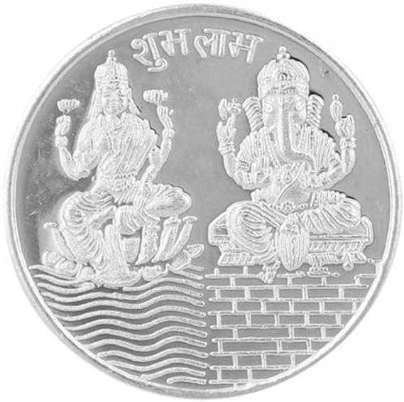 Pack of 2 Laxmi Ganesh Silver Coated Coin for Diwali puja Best Gift for Marriage, Anniversary, Birthday and thanksgiving Gift Item - 30mm
