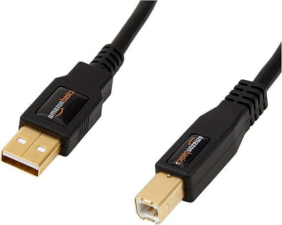 Amazon Basics USB-A to USB-B 2.0 Cable for Printer or External Hard Drive, Gold-Plated Connectors, 4.8 m, Black