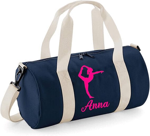 Personalised Gymnastics Bag - Girls Dance Bags for Girls, Kids Gym Bag Perfect as Gymnastics Gifts & Sports Equipment Storage 20 x 20 x 40cm 12L Barrel Bag for Gymnastics Navy