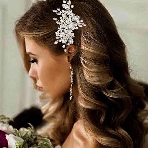Casdre Crystal Bride Wedding Hair Comb Pearl Bridal Hair Piece Hair Accessories for Women and Girls (A Silver)