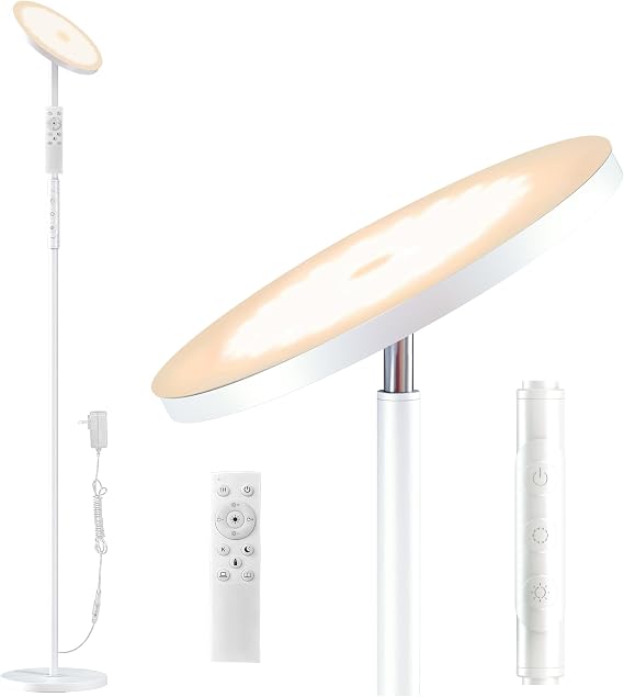 Yikuneng Super Bright Floor Lamp for Living Room, Stepless Dimmable LED Standing Lamp with Remote and Touch Control, 69 Tall Torchiere Corner Lamp for Bedroom Office Hotel, White