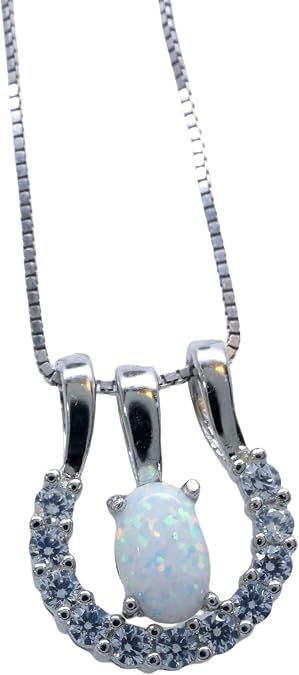 Opal Necklace - Tiny Horse shoe Pendant - 18KGP @ Sterling Silver - Mini Small Opal Jewelry Pendant 16"~20" adjustable Chain One Necklace Two wearings Minimalist Style