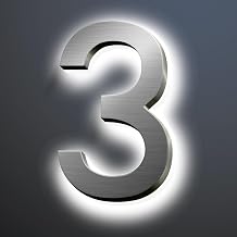 Backlit LED Illuminated Address Numbers For House, Modern Stainless Steel House Number For Outside, Lighted Home Address Sign, Metal House Numbers,3