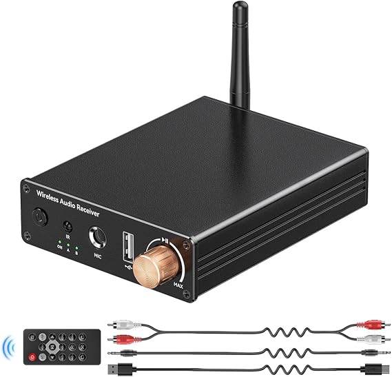 [Upgraded] Bluetooth 6.0 Receiver,Wireless Bluetooth Long Range Low Latency for Home Audio Music Streaming Stereo Systems,with AUX 3.5mm/RCA,USB Flash Drive Play and 6.5mm MIC Ports
