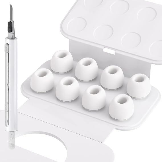4 PairsEar Tips for AirPods Pro 1st/2nd Gen Size S 4 Pairs with Noise Reduction Hole, Non-slip Soft Silicone Replacement Ear Tips for Airpods Pro with Japanese Instructions