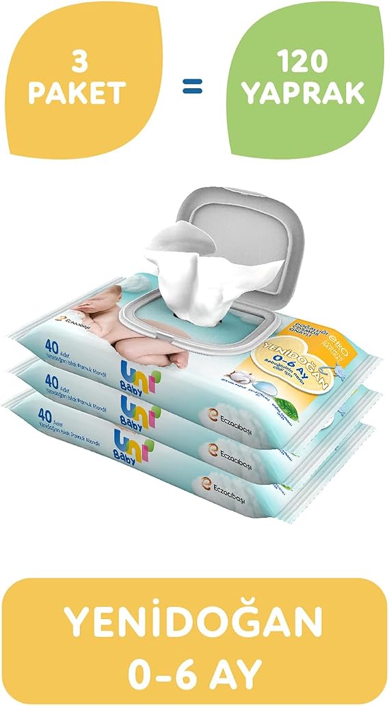 Uni Baby Yenidoğan Islak Mendil 3*40 Yaprak