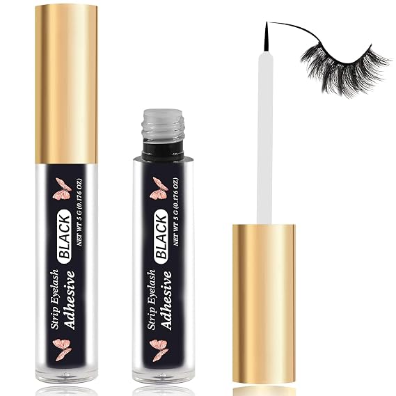 Black Eyelash Glue for False Lashes - Strong Hold Waterproof Lash Adhesive - Latex-Free, Safe for Sensitive Eyes - 0.18 oz (Black)
