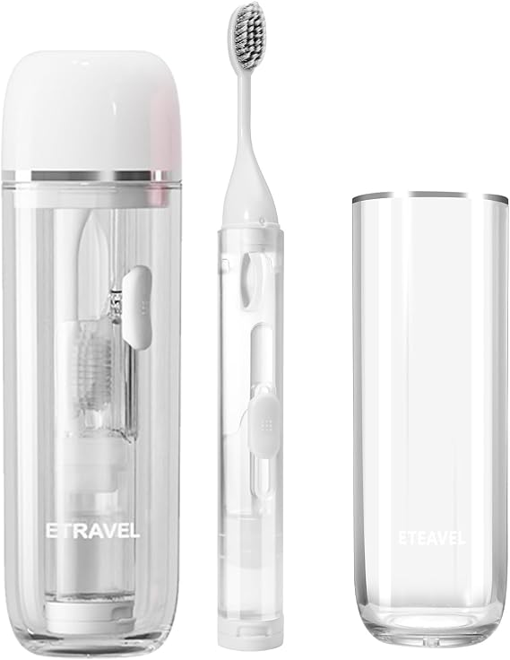 Fold Travel Toothbrush Set 3 - in - 1 with Dental Toiletry Cup Toothpaste Container Folding Toothbrushes Portable for Camping Hiking Business Trips (Ceramic White)