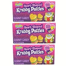 SpongeBob SquarePants Heart-Shaped Krabby Patties, Valentine's Day Gummy Candy Gift with To/From Stickers, Pack of 3