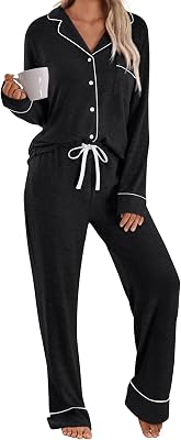 LILLUSORY Womens Long Sleeve Pajama Set - Soft Button-Down Top & Comfortable Drawstring Pants with Pockets