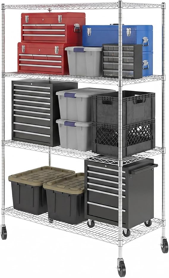 SafeRacks NSF Heavy Duty 4-Tier Steel Wire Rack w/Wheels (24"x48"x72")