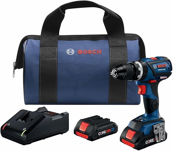 Bosch GSB18V-535CB25 18V EC Brushless Connected-Ready 1/2 In. Hammer Drill/Driver Kit with (2) CORE18V 4 Ah Advanced Power Batteries