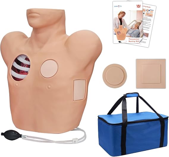 JNMFTD Thoracentesis Drainage Patient Care Model, Life Size Simulator Pneumothorax and Liquid Chest Closed Nursing Drainage with Skin Module Colourful Card User Manual for Operation Medical Training Teaching