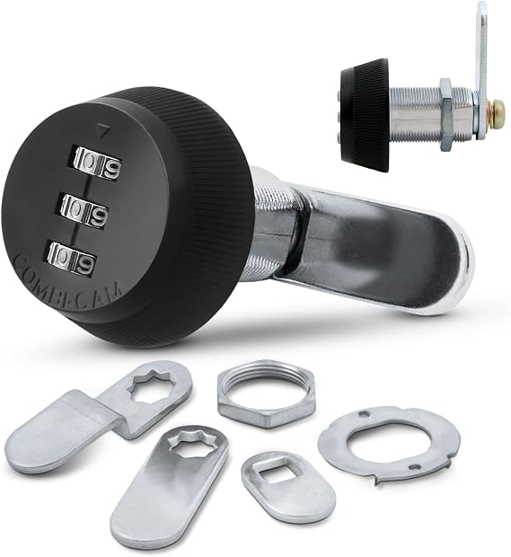 Combi-Cam Combinated Lock 7850R - Large Black Cam Lock | Keyless 3-Dial Pick-Proof Security Lock | Metal Locks for lockers, Doors, Drawers, Cabinets, More | Versatile, Durable, Rust Resistant