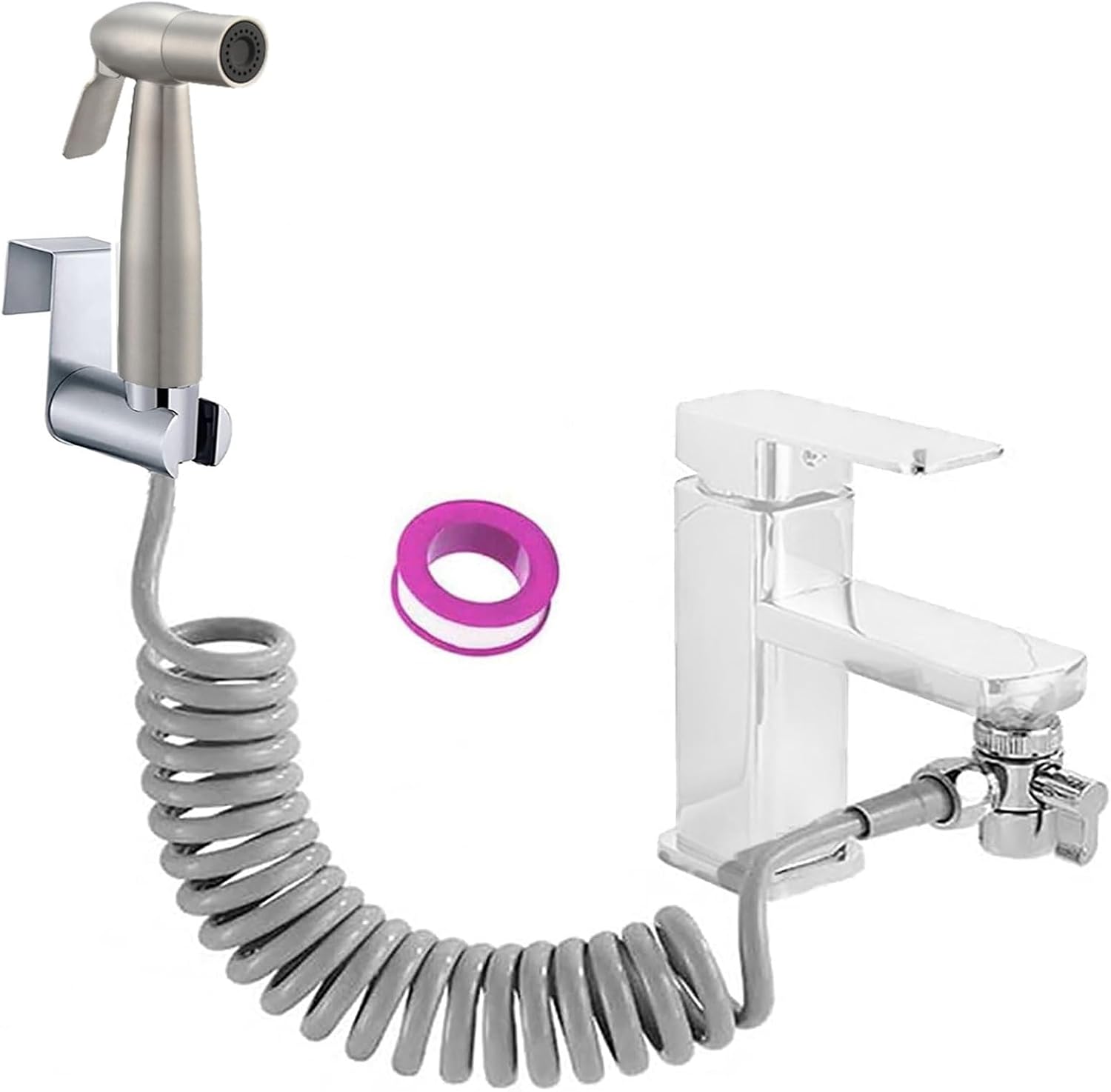 Bidet Shower Kit,Home Handheld Bidet Baby Toilet Set with Faucet Spray, Hose and Fitting, Perfect for Washing Hair or Wash Basin Silver