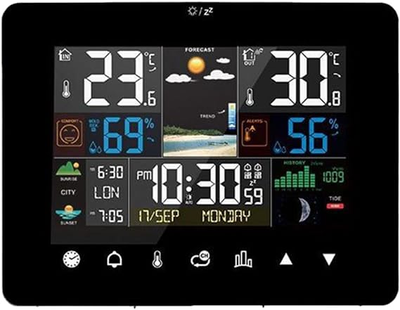 Estación meteorológica inalámbrica con pantalla grande a color, reloj de pronóstico digital con termómetro para interiores y exteriores, sensor higrómetro para oficina en casa