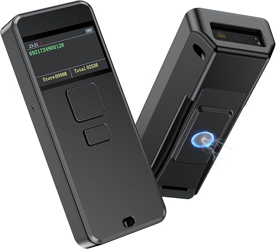 Symcode 2D Bluetooth Barcode Scanner Wireless with Display Screen with Magnetic Suction Clip,Portable Mini Library Book Inventory QR Bar Code Scanner Compatible with iPhone, iPad, Android Phone