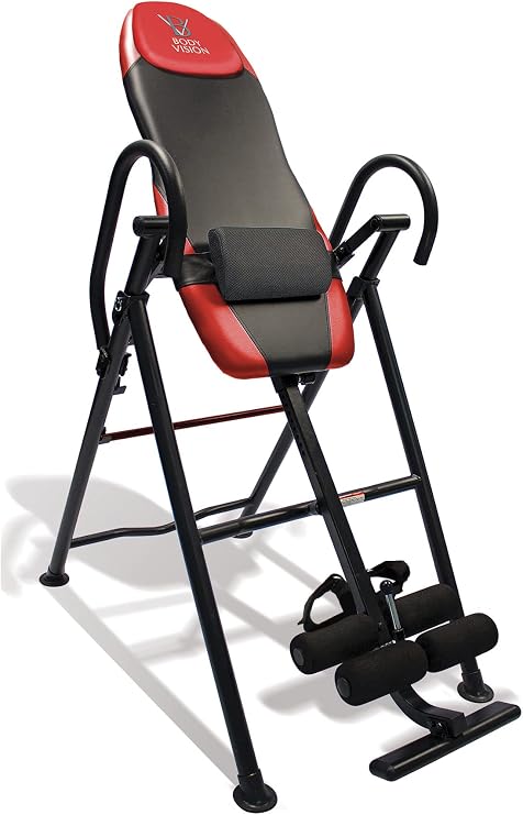 Body Vision IT9550 Deluxe Inversion Table with Adjustable Head Rest & Lumbar Support Pad, Heavy Dutyup to 250 lbs., Red