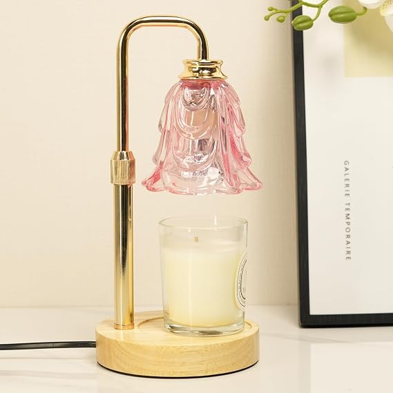 SupBri Dimmable Flower Candle Warmer Lamp, Candle Warmer with Timer & 4Bulbs, Birthday Gifts for Women, House Warming Gifts New Home Bedroom Decor (Pink-Tulip) [Energy Class G]