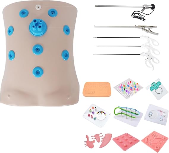 Laparoscopic Trainer Box, Abdominal Cavity Practice Simulator, with 10 Training Modules and 4 Instruments,1 Built-in Light Source