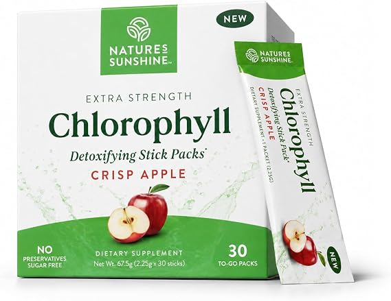 Nature's Sunshine Chlorophyll Stick Packs: Supercharge Your Detox and Boost Gut Health in Convenient, Delicious Stick Packs (Crisp Apple)
