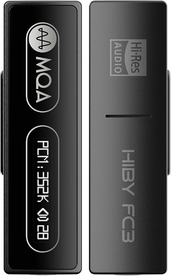 HiBy FC3 USB DAC with Display Hi-Res Audio 112mW Output Power Support PCM DSD MQA dongle for iPhone/MAC/Android/Windows(Black)