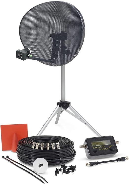 SSL Satellites Portable Satellite Zone 2 80cm RV Dish Kit Camping Tailgating with Quad Tripod & Sat Finder 20M Twin Black