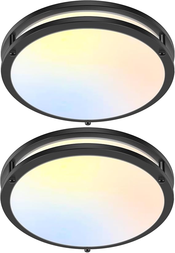 GoBright 13IN Flush Mount LED Ceiling Light Fixture, 2700K/3000K/3500K/4000K/5000K Adjustable Black Ceiling Lights, 36W 3600LM Dimmable Lighting for Hallway Bathroom Kitchen or Stairwell