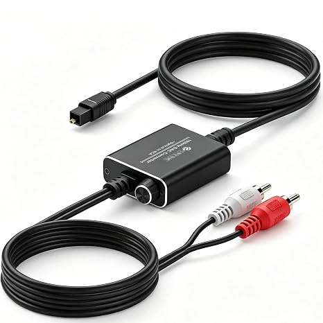 eSynic Portable Optical to RCA Adapter-Volume Control-Built in Voice Amplifier Chilp- 192kHz DAC Converter with 7ft Cable-Plug & Play- for Gaming Console/Blu-Ray/DVD/HDTV to R/L Stereo Audio System
