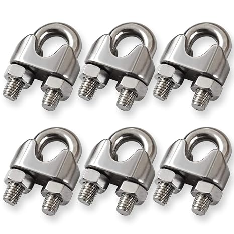 3/8 Inch M10 Wire Rope Cable Clip Clamp, 304 Stainless Steel, U Bolt Saddle Fastener, Pack of 6