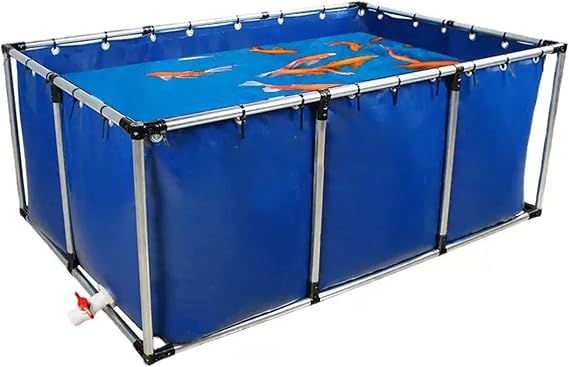 Rechteckiger Oberirdischer PVC-Fischzuchttank Langlebiger Faltbarer Fischteich Aus Segeltuch Mit Entwässerungsset Für Kommerzielle Aquakultur Und Koi-Aufzucht Im Hinterhof(5x1x1.2m)