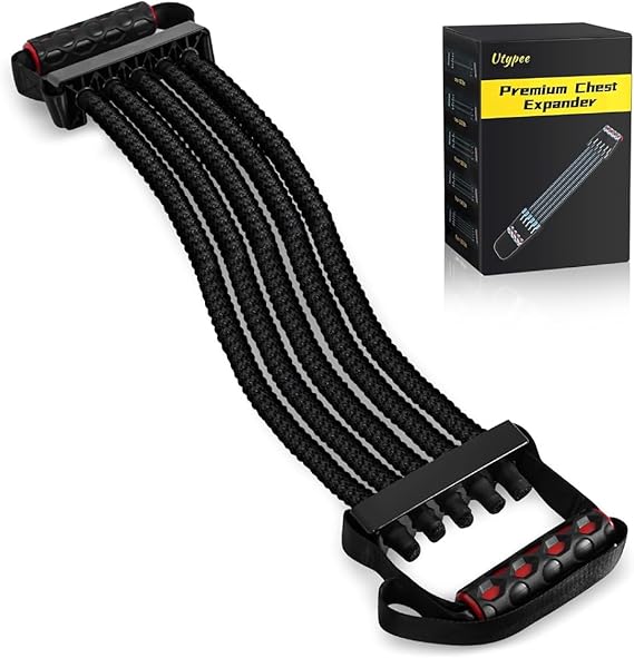 Chest Expander for Men, Adjustable Resistance Band Chest Trainer Braided Premium Latex, 60-300Lb, HomeGym Strength Training 5 Bands with Handles & Foot Strap