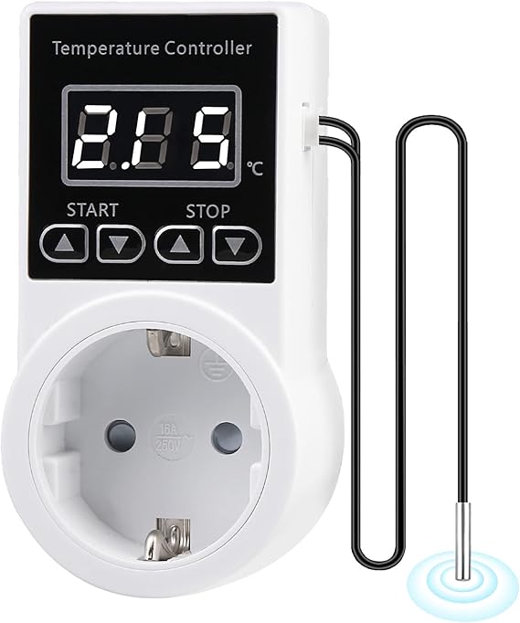 Temperature Controller Temperature Switch - Temperature Controller 230 V with Sensor Waterproof Thermostat Heating Smart Thermostat Socket for Greenhouse Terrarium Aquarium Greenhouse Seed Germination Heating
