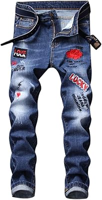 AITITIA Mens Ripped Regular Fit Jeans
