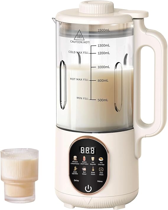 Nut Milk Maker, 800W 8-In-1 Upgraded Soy Milk Maker, Supports Automatic Delayed Start/Automatic Cleaning/Water Boiling Functions, Can Make Almond Milk/Oat Milk/Soy Milk, Juice