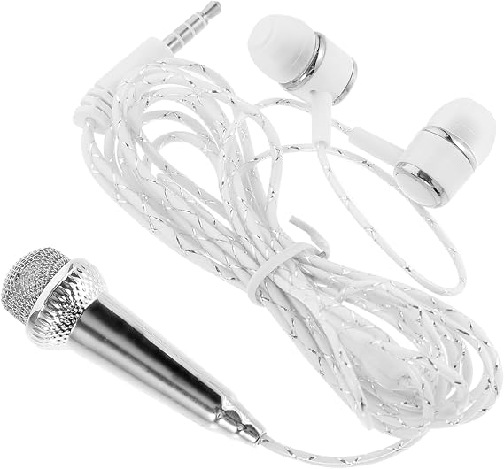 Milisten Mini Wired Miniature Microphone Portable Handheld Phone Mic for Recording and Singing Compatible with Mobile Phones and Tablets, White Silver Compact Karaoke Mic for Vocal