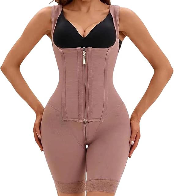 Adhdyuud Women's Open Bust Shapewear Romper Front Hook Closure Mid Thigh Tummy Control Body Shaper