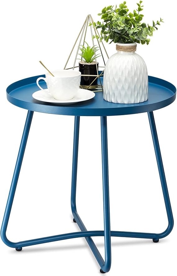 danpinera Outdoor Side Table, small garden table with Anti-Slip Edges, patio table for for Outdoor Garden Hallway Bedroom Living Room Terrace Balcony, Weather-Resistant Material, Blue
