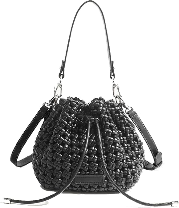 JINMANXUE Fashion Hollow Bucket Tote Bag For Women, Crossbody Female Handbag Woven Silk bag Leisure Leather Shoulder Bag